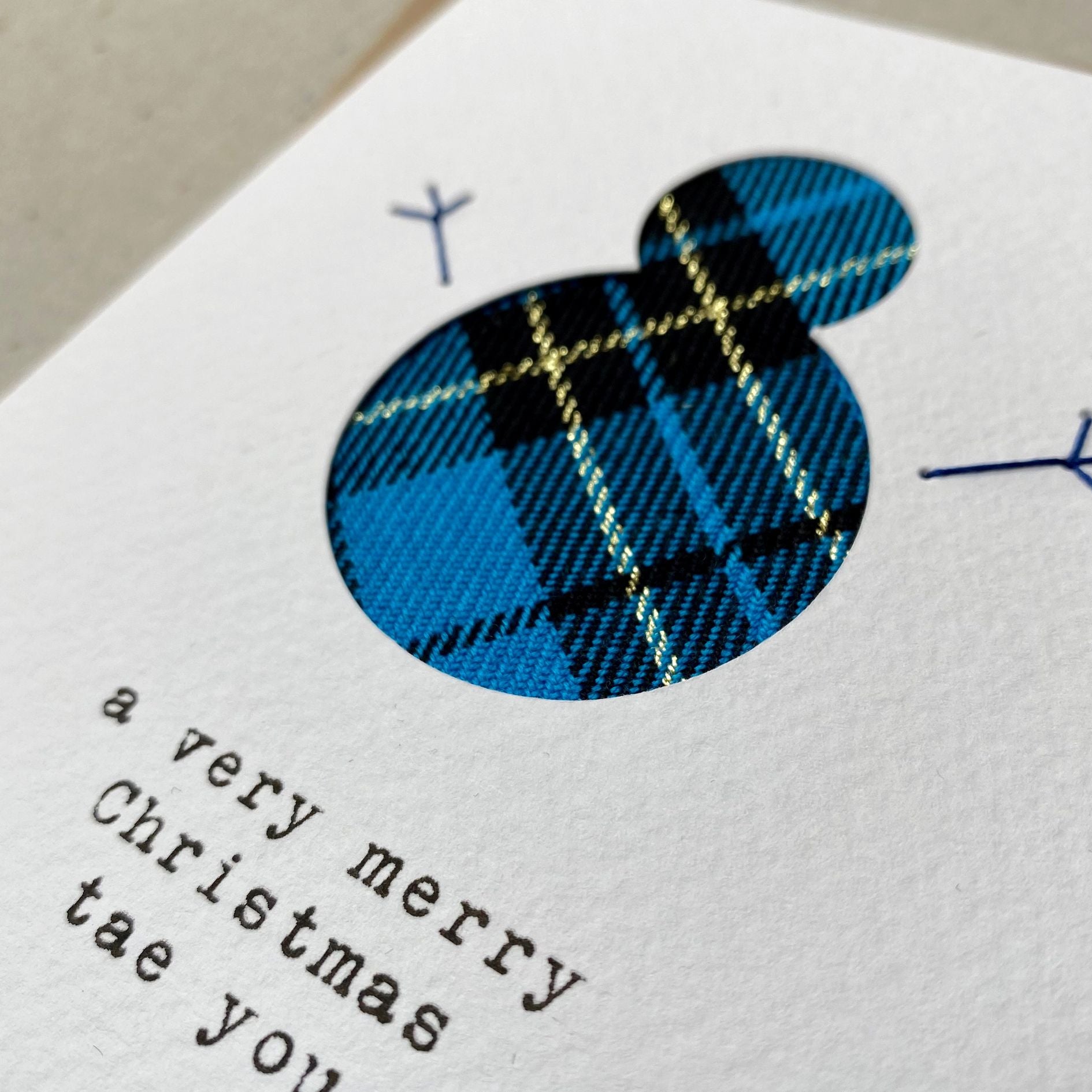 Hand Stitched Tartan Snowman Christmas Card made by Hiyapal