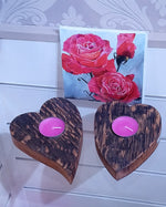 Load image into Gallery viewer, Whisky Barrel Curved Heart Tea Light Handmade by Rezawood Designs

