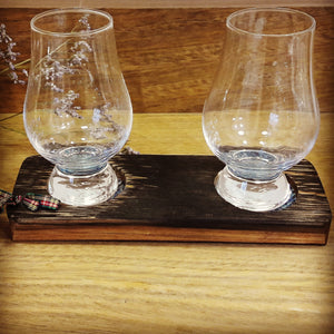 2 Glass Tasting Tray made from Upcycled Whisky Barrels