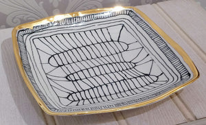 Gold Rimmed / Black & White SQ Platter Handmade in Scotland by Margaret MacDonald