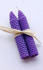 Load image into Gallery viewer, Thin Beeswax Candle Pair tied with Rafia
