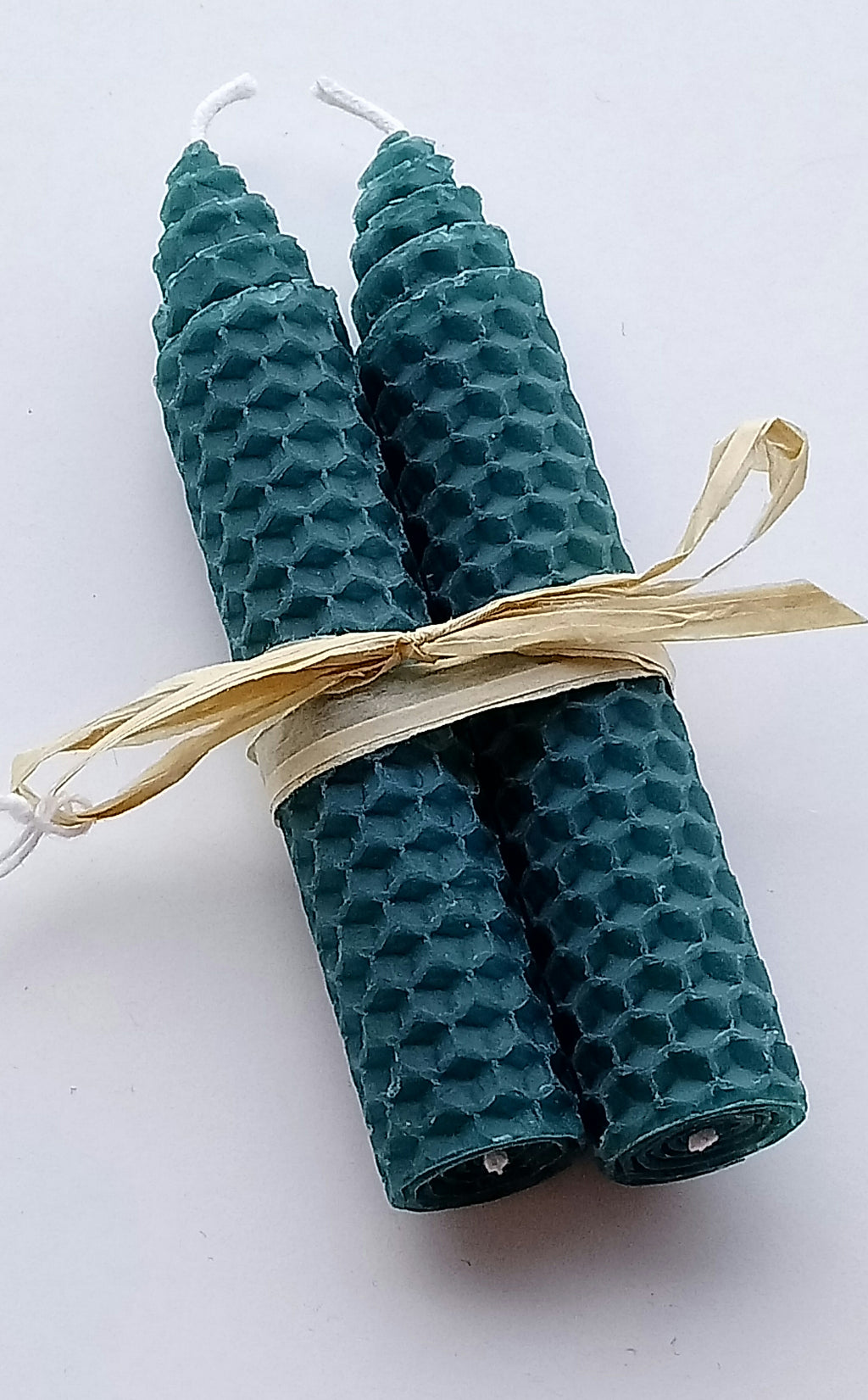 Thin Beeswax Candle Pair tied with Rafia