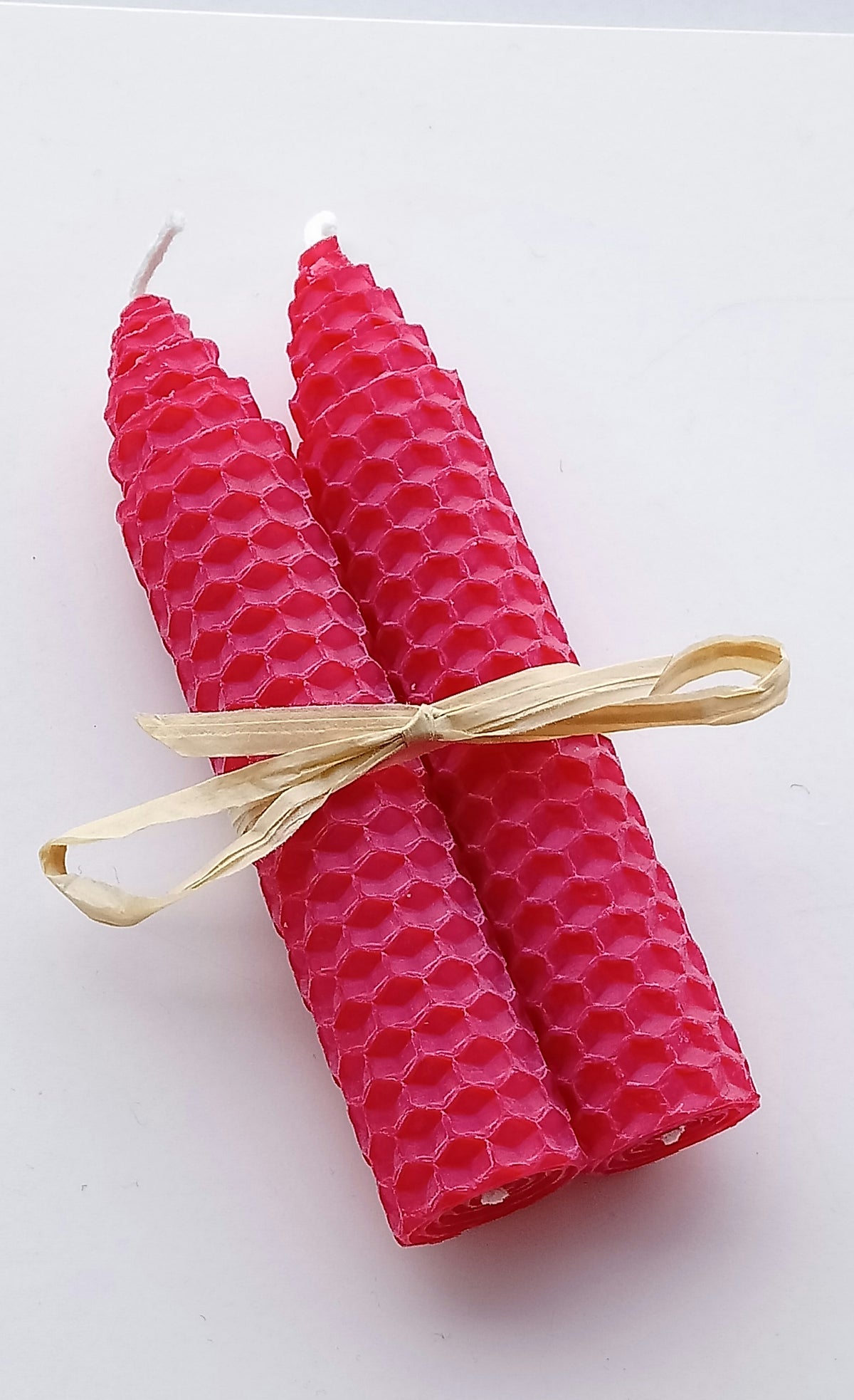 Thin Beeswax Candle Pair tied with Rafia