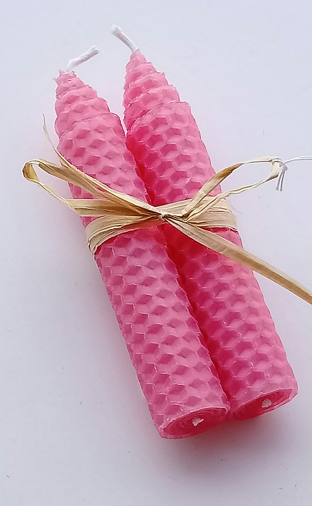 Thin Beeswax Candle Pair tied with Rafia