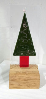 Load image into Gallery viewer, Xmas Trees on Wood, Handmade by Gill Chesnutt Artisan Glass
