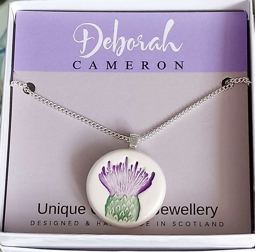Ceramic Thistle Necklace Handmade by Deborah Cameron