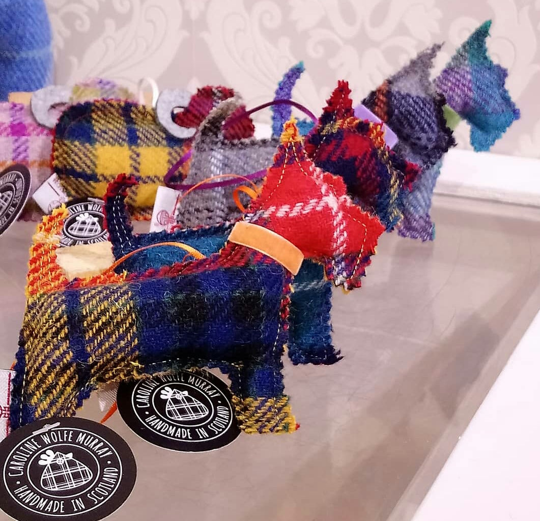 Harris Tweed Scottie Dog Decoration, Handmade in Scotland by Caroline Wolfe Murray