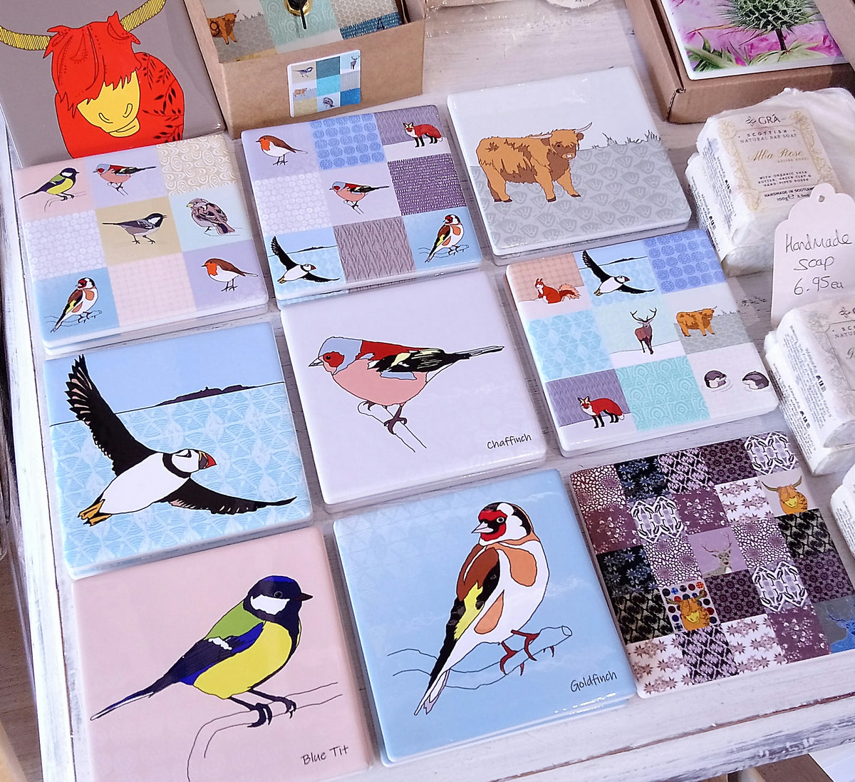 Scottish Animal Ceramic Coaster Collection by Dibujo Designs