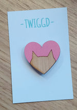 Load image into Gallery viewer, Cat Heart Brooch Made in Scotland by Twiggd
