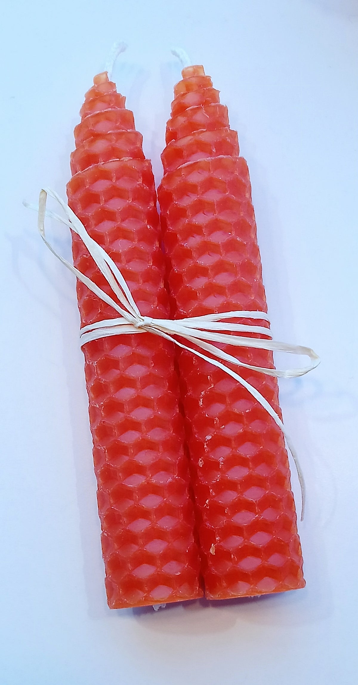 Thin Beeswax Candle Pair tied with Rafia