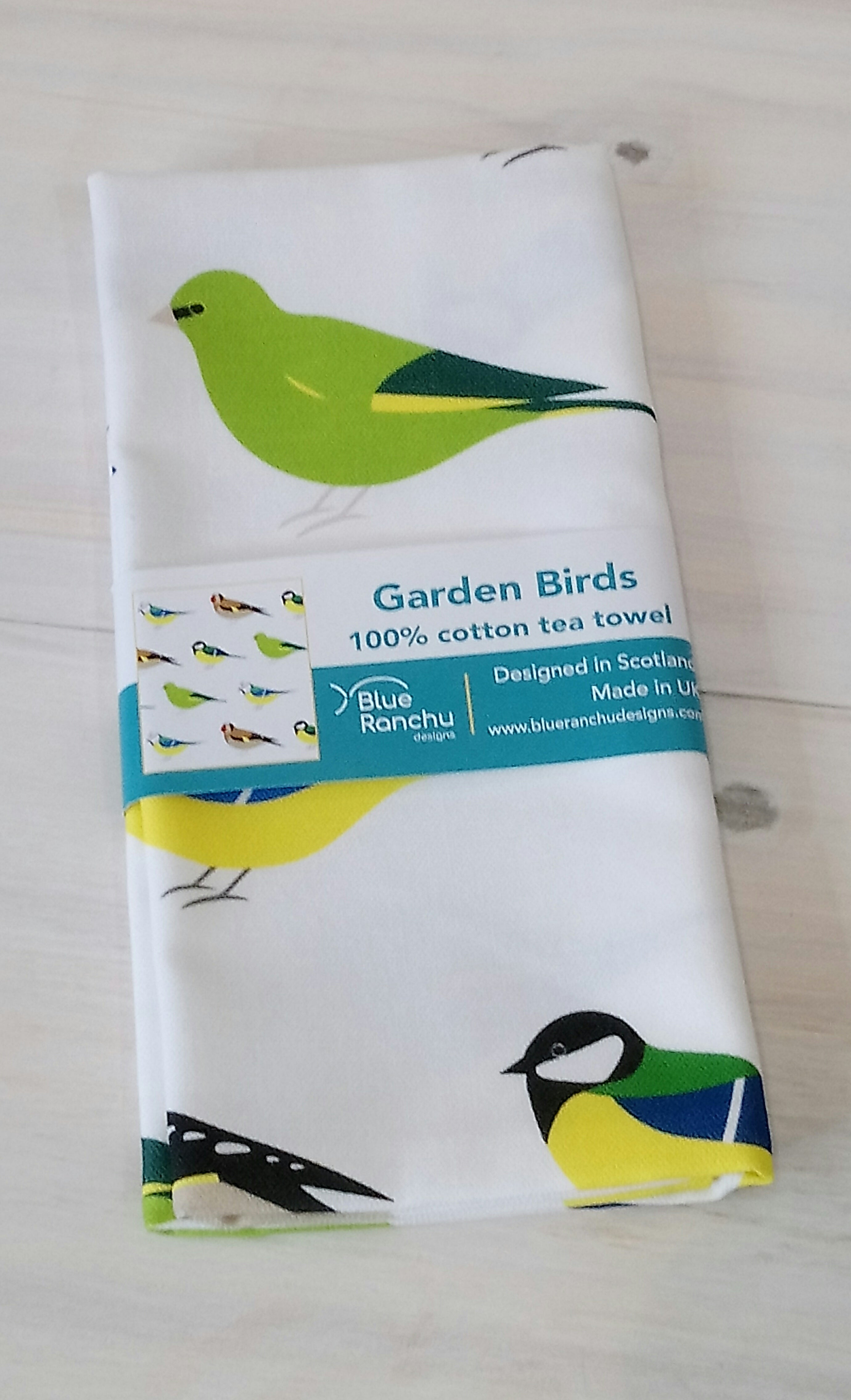 Garden Birds Tea Towel by Blue Ranchu Designs