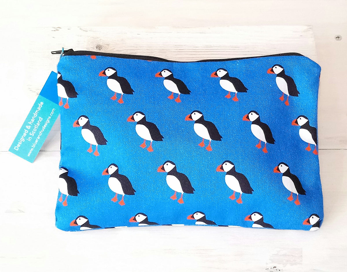 Puffins Accessories Bag Handmade by Blue Ranchu Designs