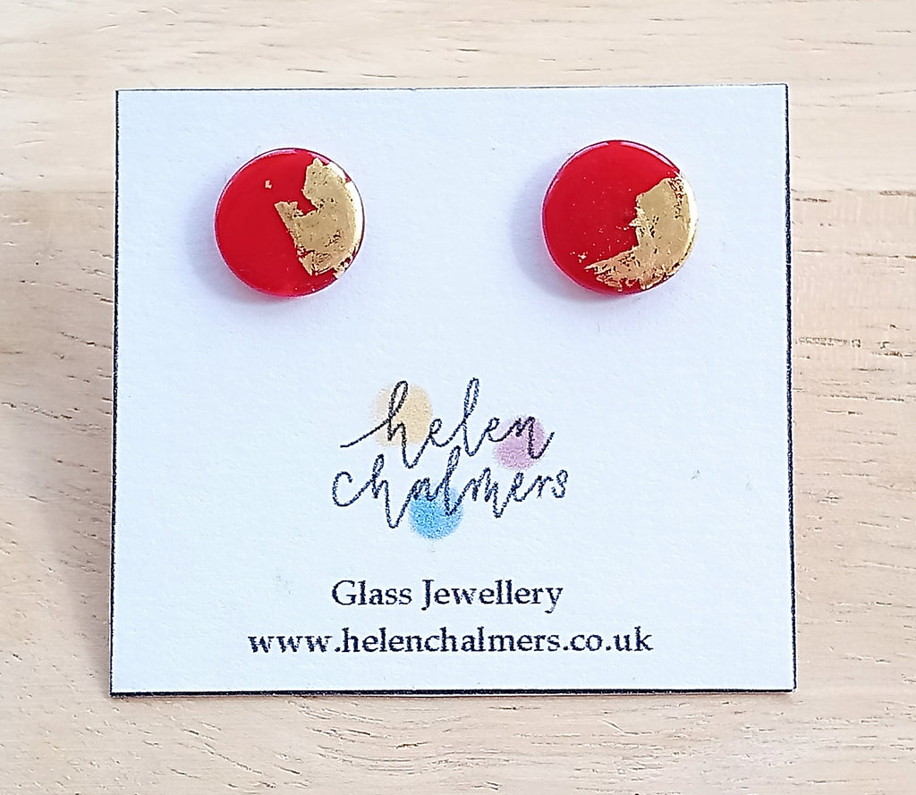 Gold Button Glass Studs Handmade by Helen Chalmers Jewellery