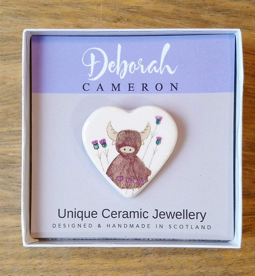 Scottish Ceramic Heart Brooches Handmade by Deborah Cameron