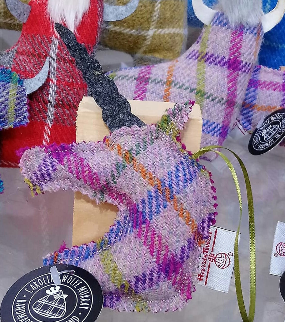 Harris Tweed Unicorn Decoration Handmade in Scotland by Caroline Wolfe Murray