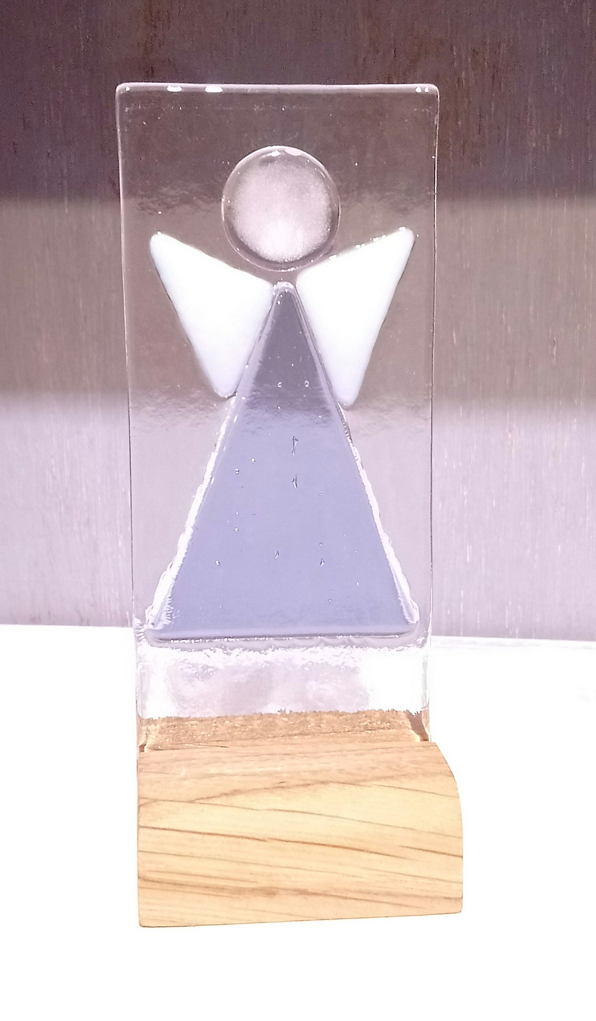 Angel on Wood, Handmade by Gill Chesnutt Artisan Glass