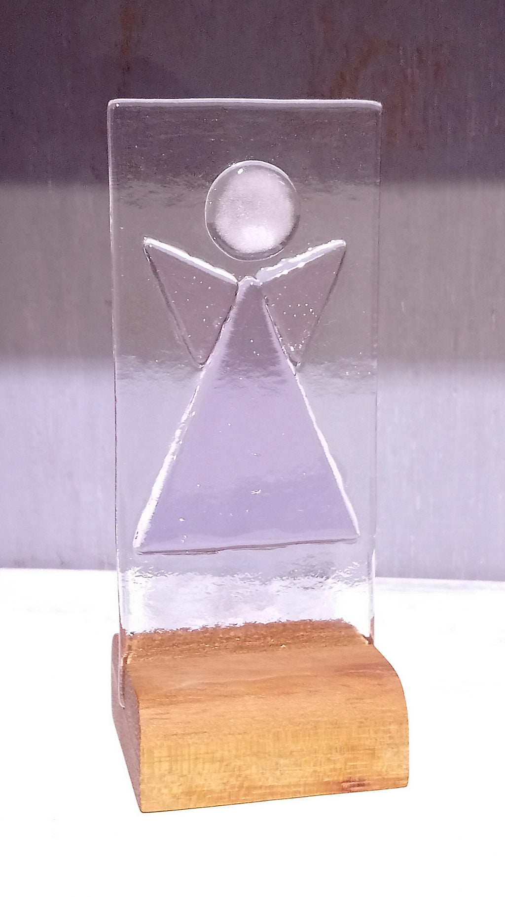 Angel on Wood, Handmade by Gill Chesnutt Artisan Glass