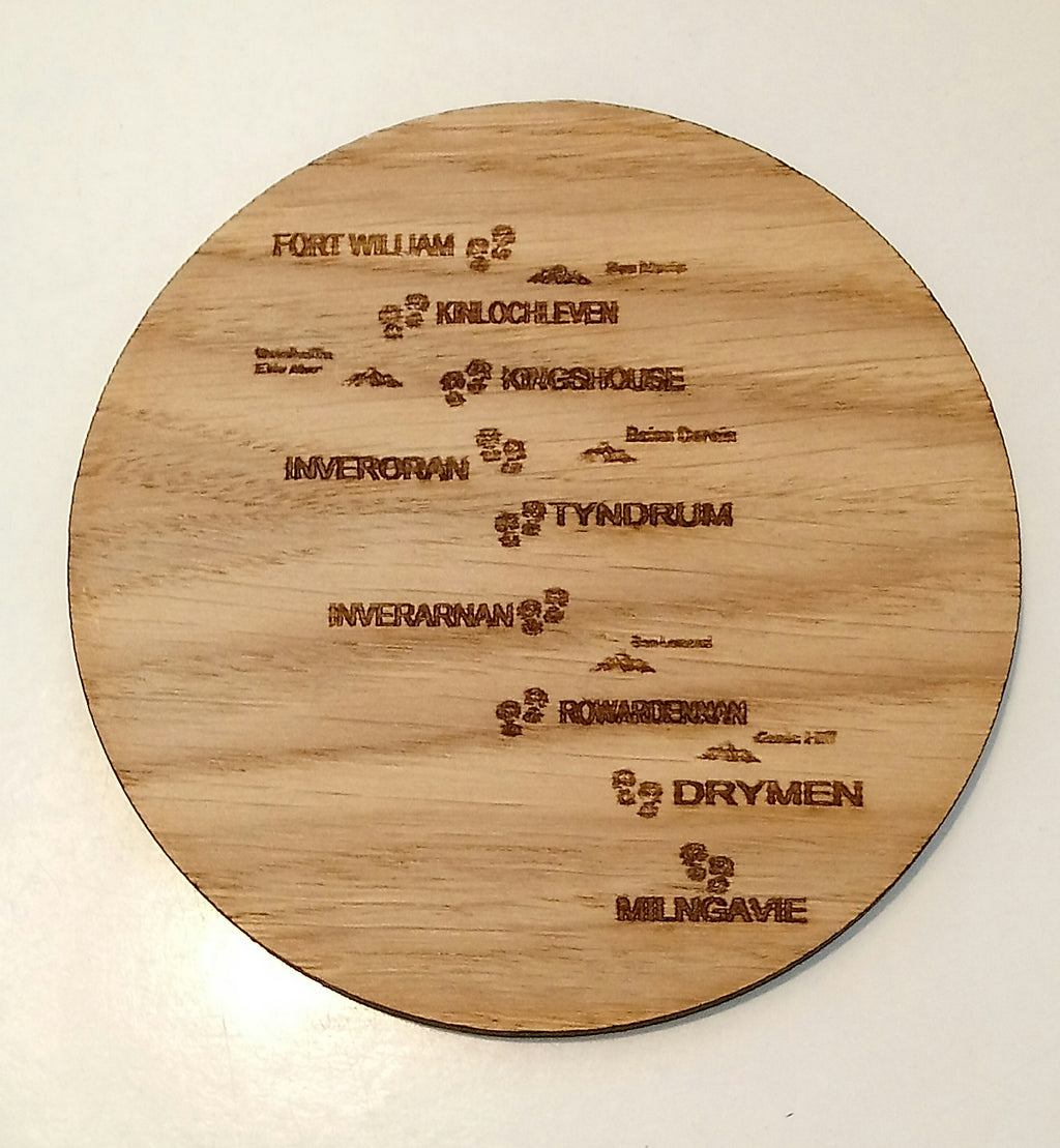 Round West Highland Way themed Coasters by Rezawood Designs