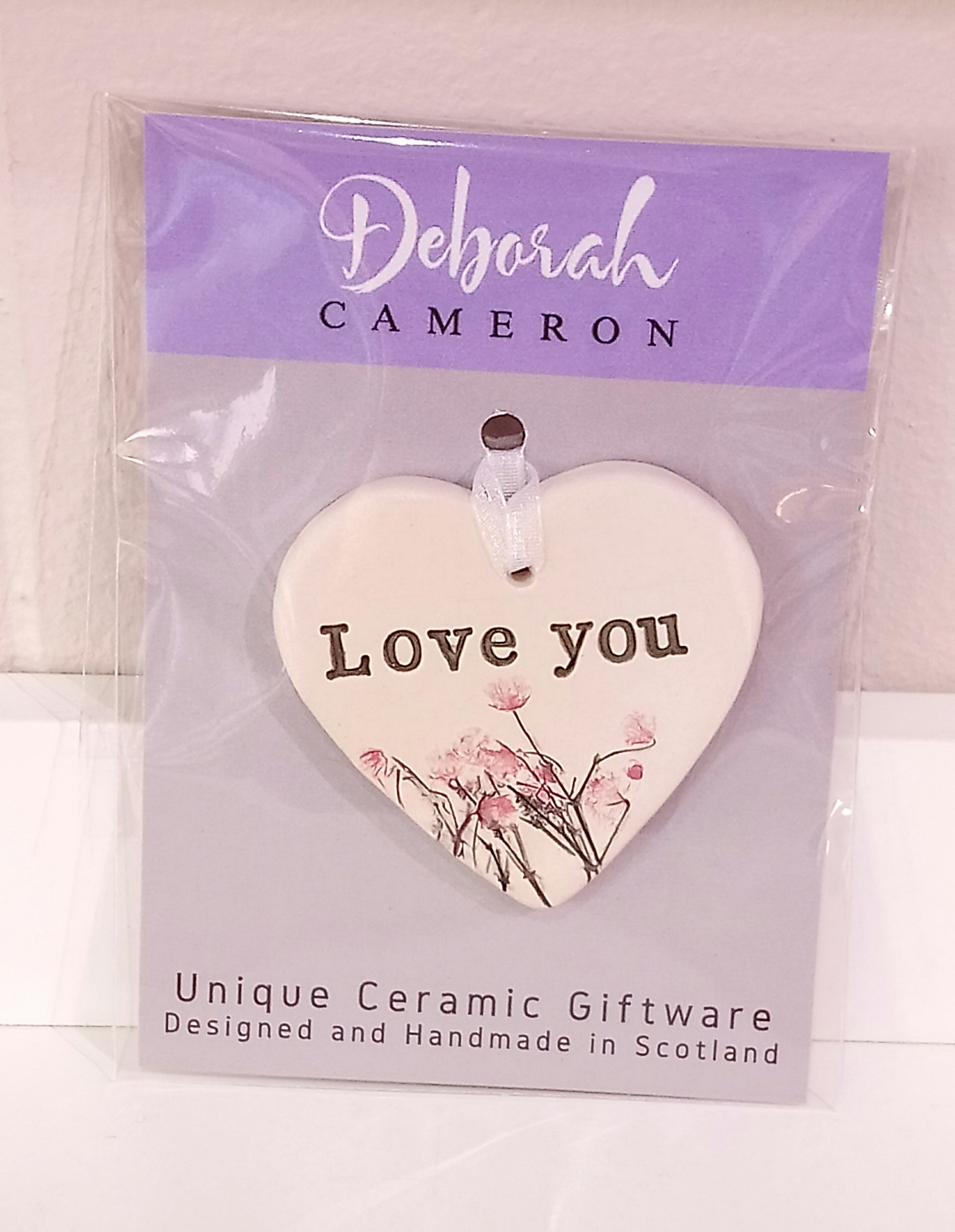'Love You' Keepsake Ceramic Heart Handmade by Deborah Cameron - Made in Scotland