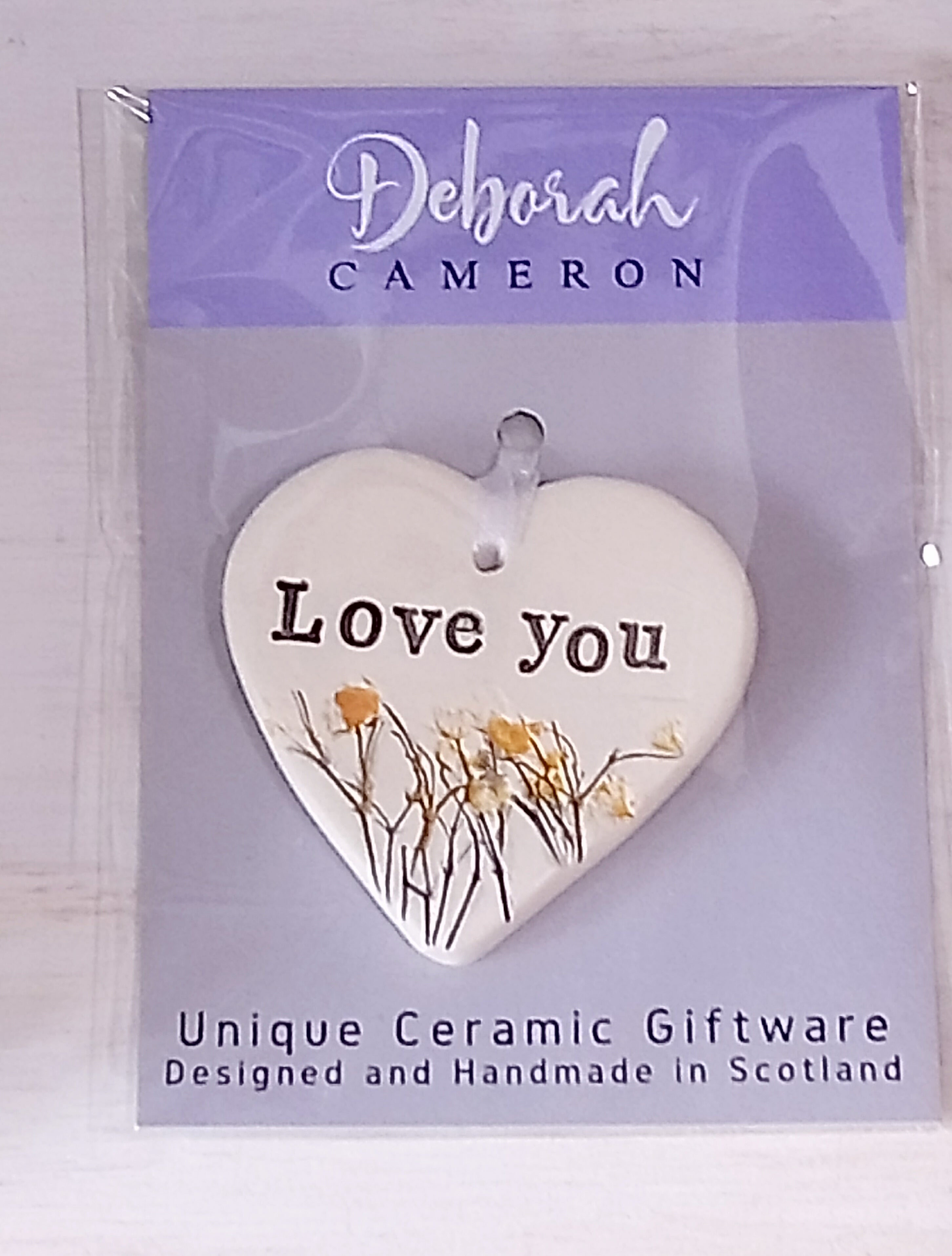 'Love You' Keepsake Ceramic Heart Handmade by Deborah Cameron - Made in Scotland