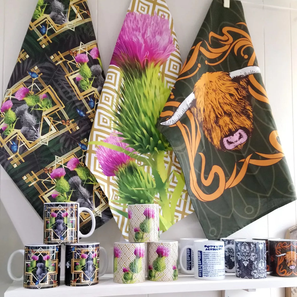 Art Nouveau Highland Cow Mug designed in Glasgow by Brave Scottish Gifts