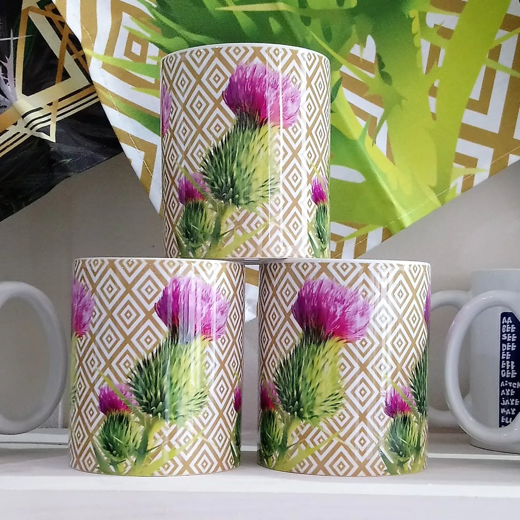 'Art Deco Thistle' Mug designed in Glasgow by Brave Scottish Gifts