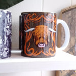 Load image into Gallery viewer, Art Nouveau Highland Cow Mug designed in Glasgow by Brave Scottish Gifts
