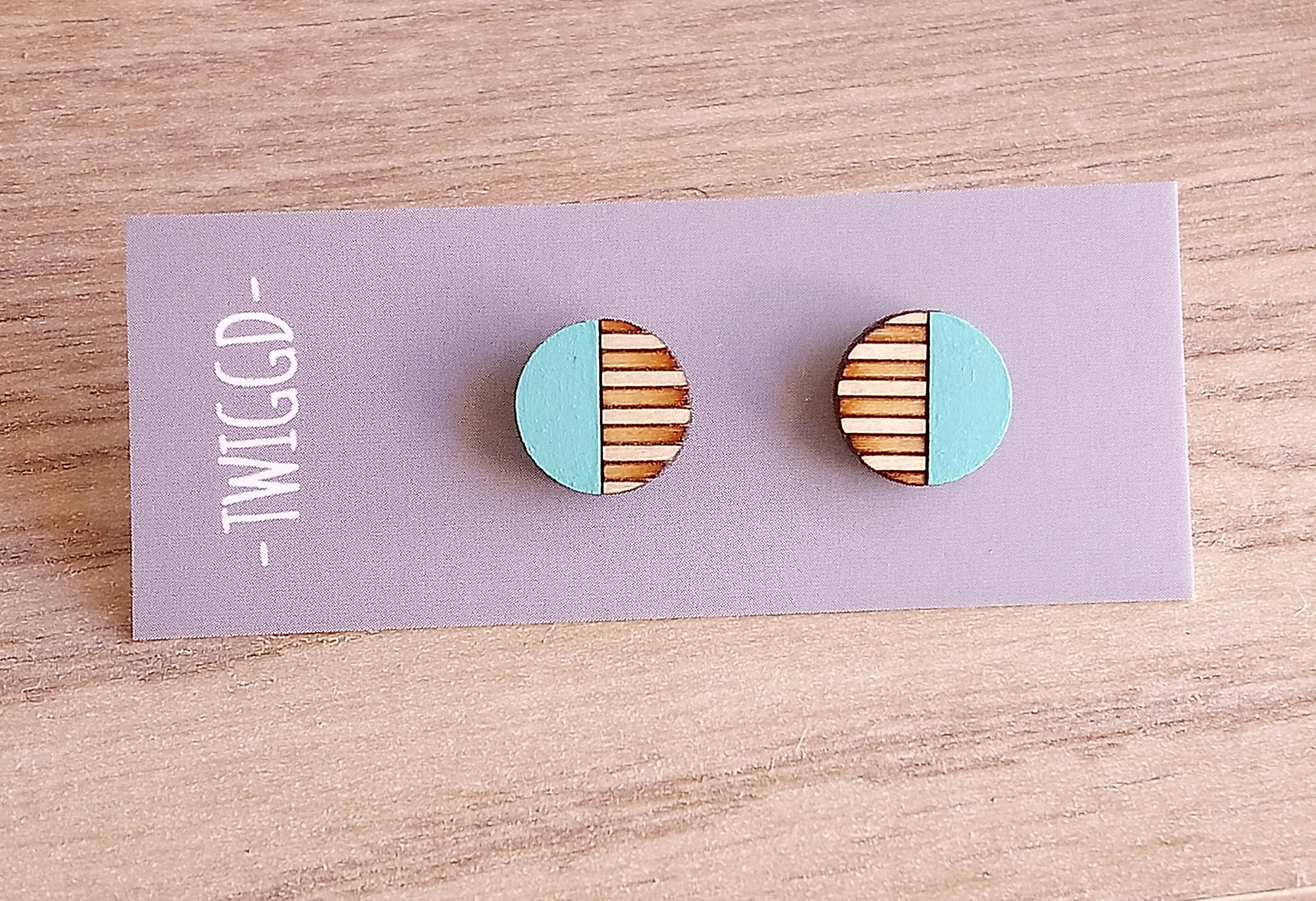 Birch Stripe Circle Stud Earrings Made in Scotland by Twiggd