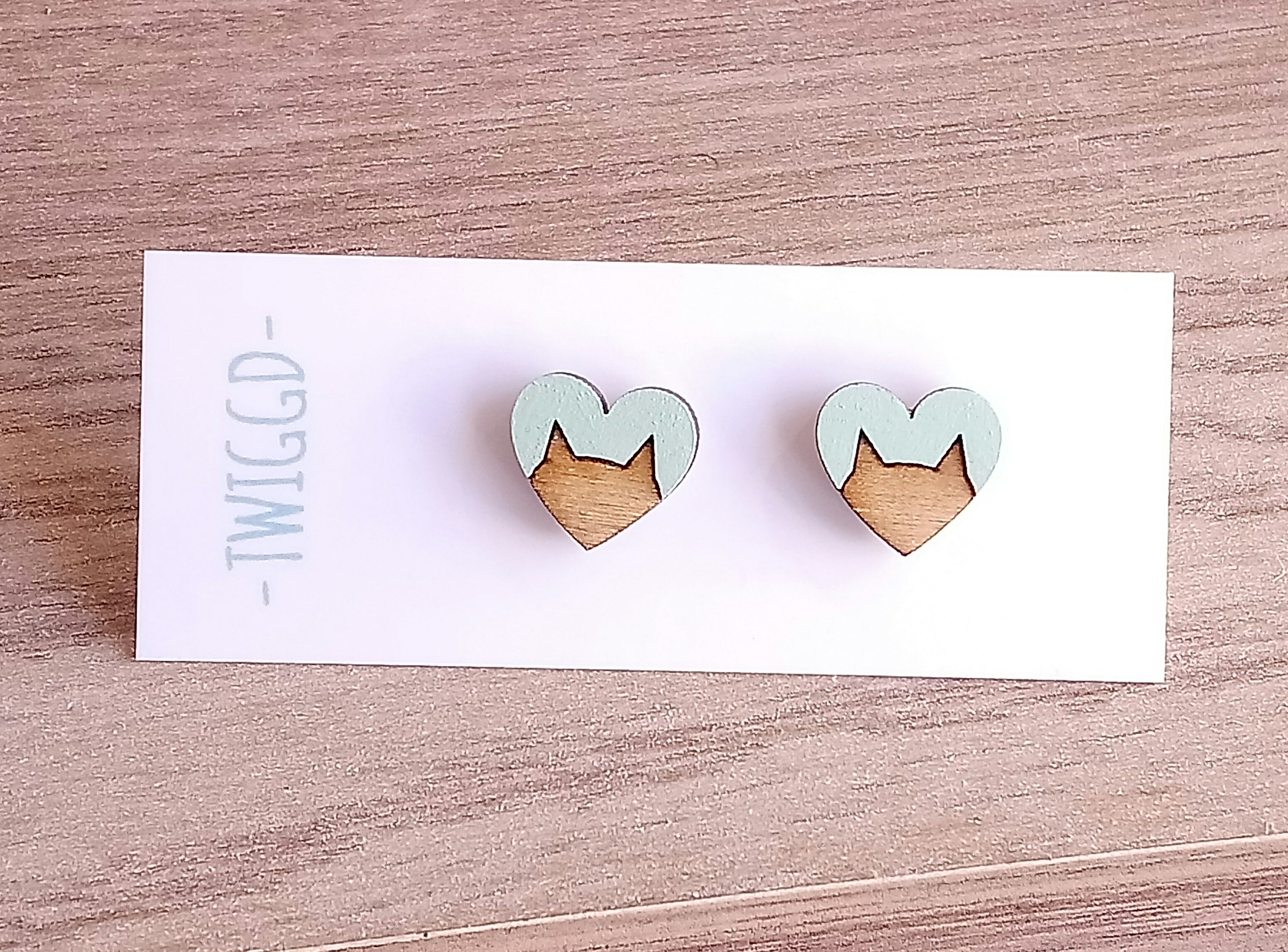 Cat Heart Studs Made in Scotland by Twiggd