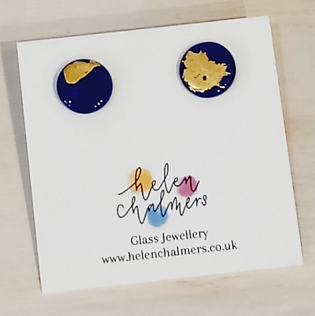 Gold Button Glass Studs Handmade by Helen Chalmers Jewellery