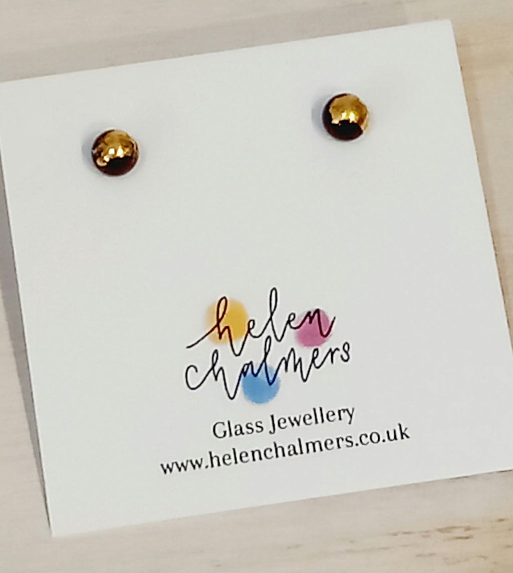 Mini Glass Stud Earrings with 24ct Gold Leaf Handmade by Helen Chalmers