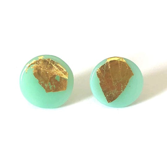 Gold Button Glass Studs Handmade by Helen Chalmers Jewellery