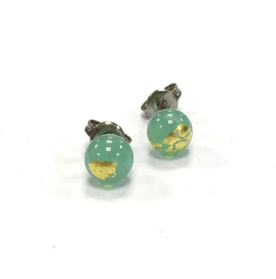 Mini Glass Stud Earrings with 24ct Gold Leaf Handmade by Helen Chalmers