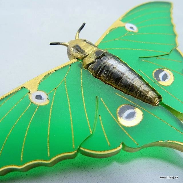 Luna Moth Brooch - Jade Green Made by MissJ Designs