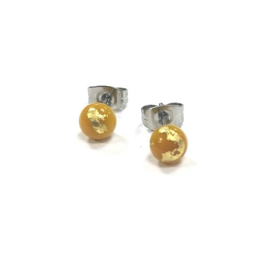 Mini Glass Stud Earrings with 24ct Gold Leaf Handmade by Helen Chalmers