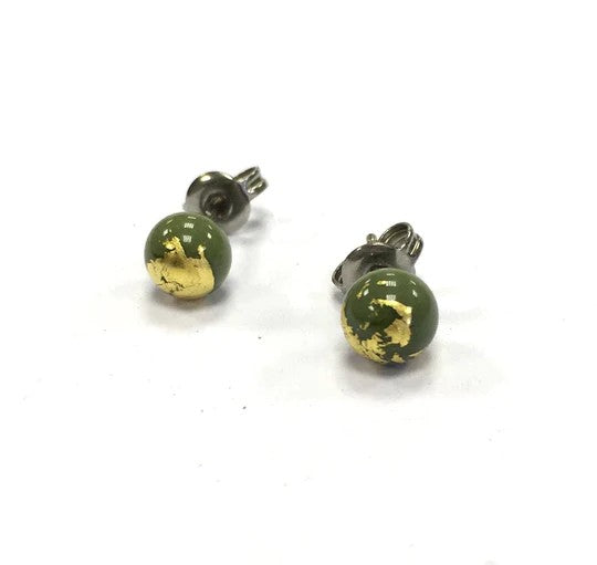 Mini Glass Stud Earrings with 24ct Gold Leaf Handmade by Helen Chalmers
