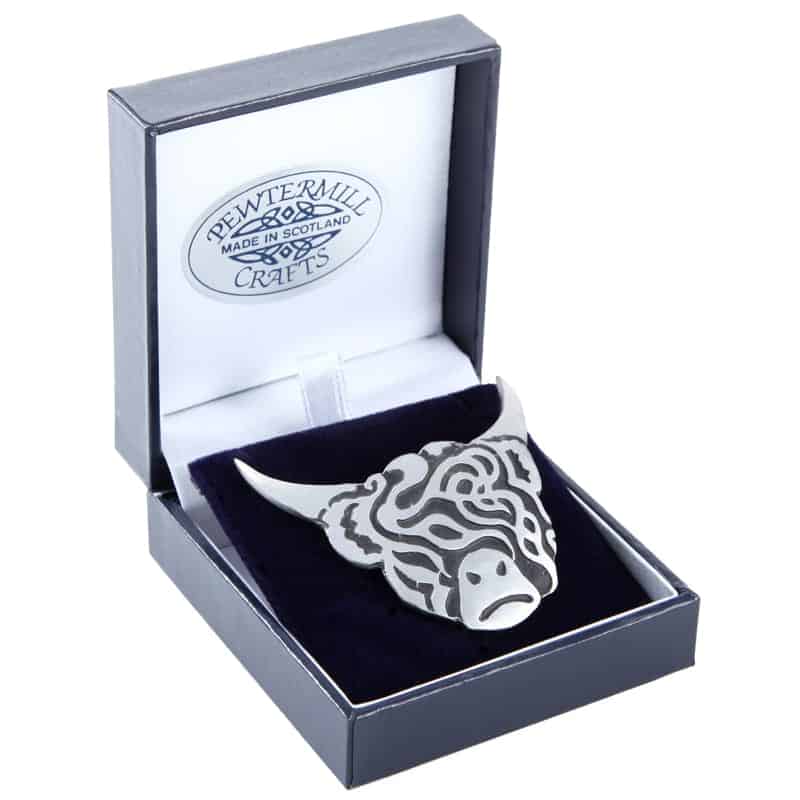 Large Pewtermill Highland Cow Head Brooch Made in Scotland
