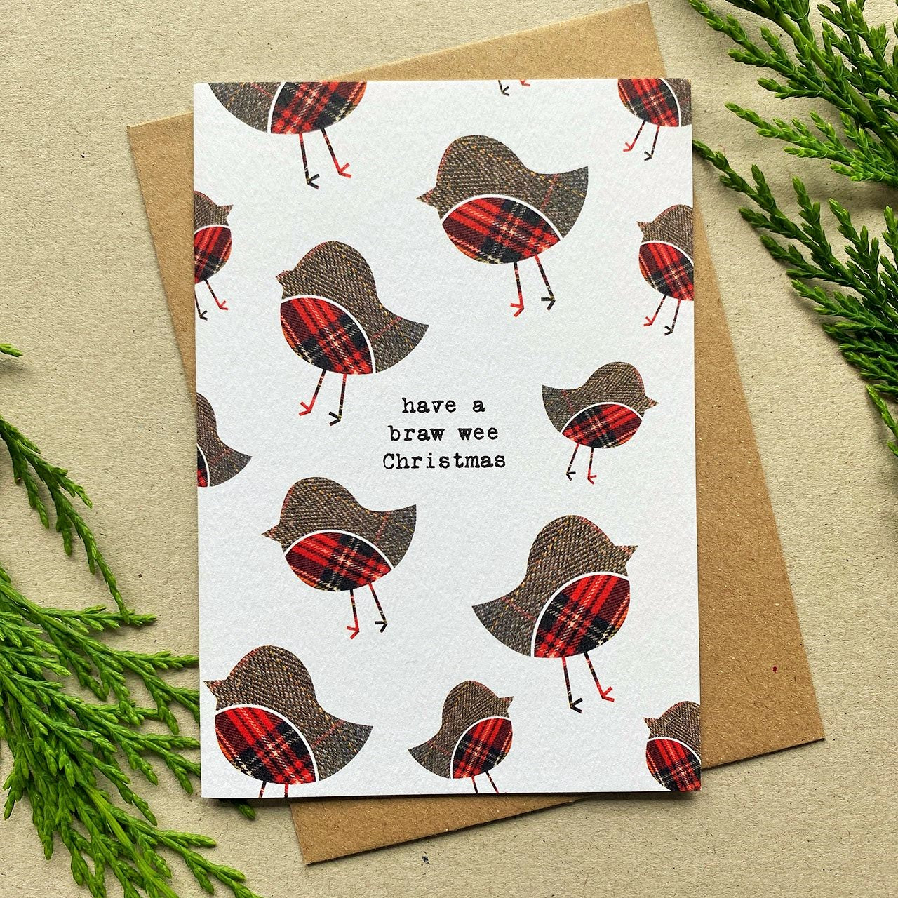 Robin Tartan Pattern Christmas Card