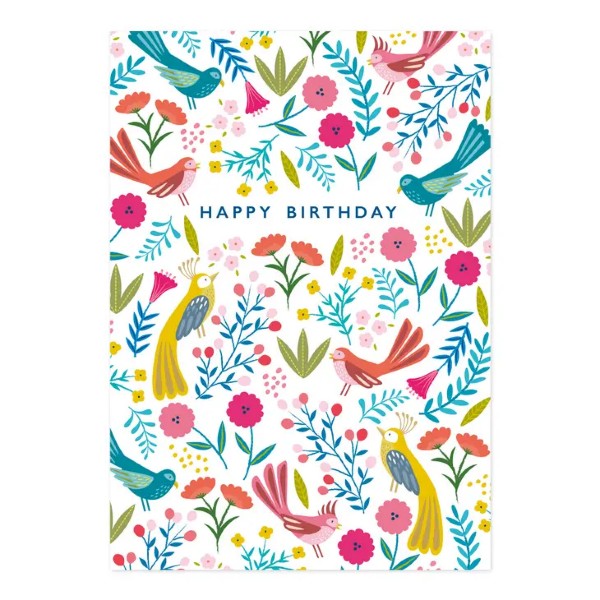 'Happy Birthday' Floral Birds Card PAB002 by Klara Hawkins