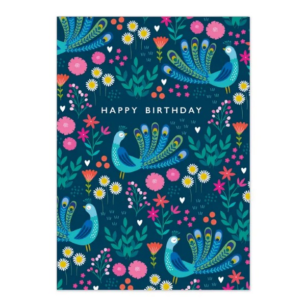 Happy Birthday Peacock Patterned Card by Klara Hawkins