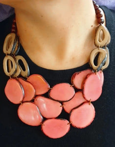 Petala Tagua Necklace - Dusky Plum & Toffee Necklace by Pretty Pink