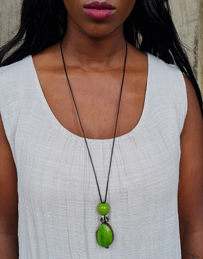 Pretty Pink Long Adjustable Taqua Seed Necklace