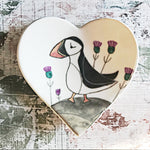 Load image into Gallery viewer, &#39;Calum the Puffin in the Thistle Patch&#39;  Heart Shaped Trinket Dish
