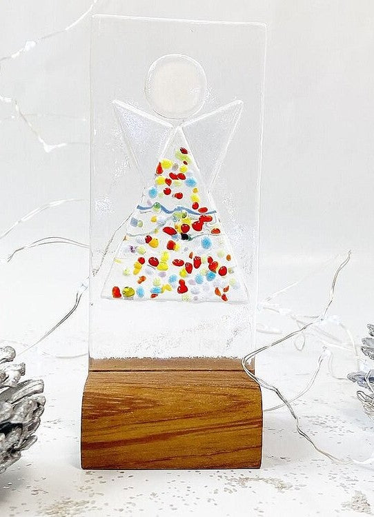 Angel on Wood, Handmade by Gill Chesnutt Artisan Glass