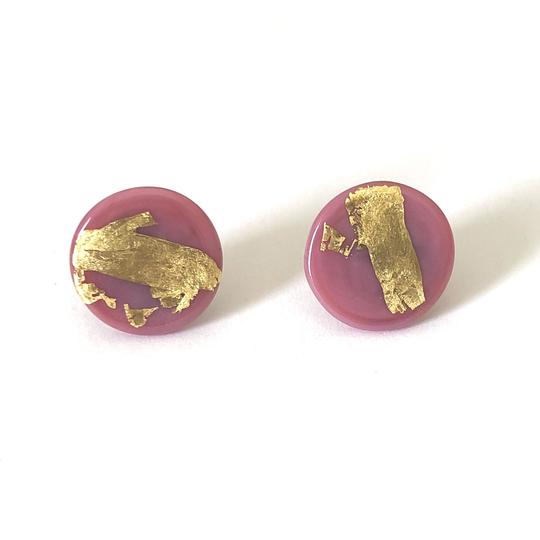 Gold Button Glass Studs Handmade by Helen Chalmers Jewellery