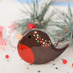 Load image into Gallery viewer, Little Robin Berry Crown Ceramic Brooch Handmade Deborah Cameron
