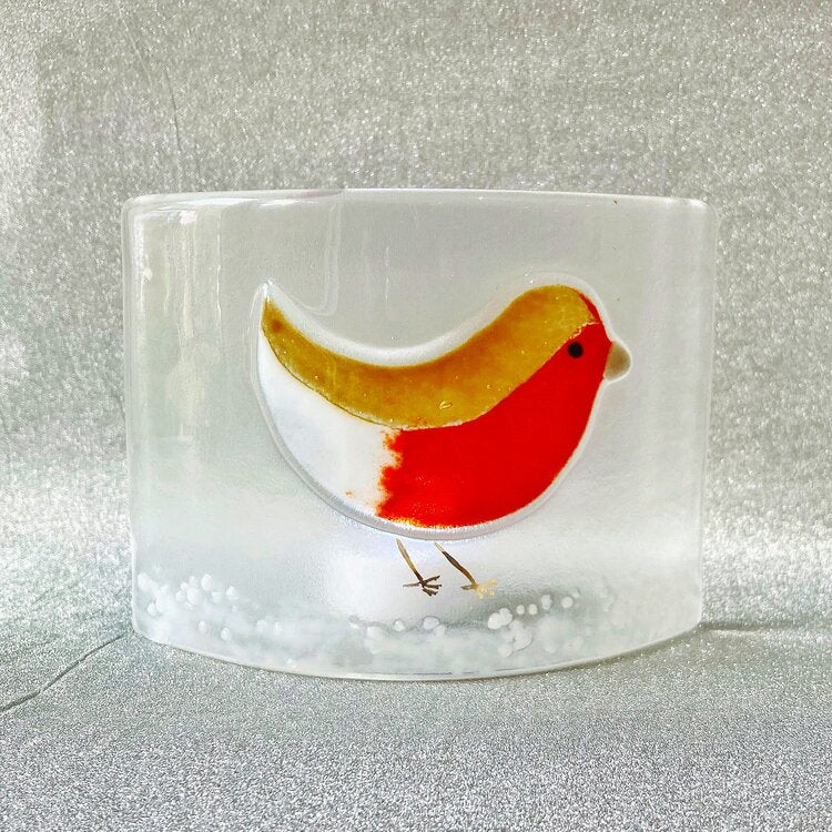 Robin Glass Candle Curve Handmade by Gill Chesnutt Artisan Glass