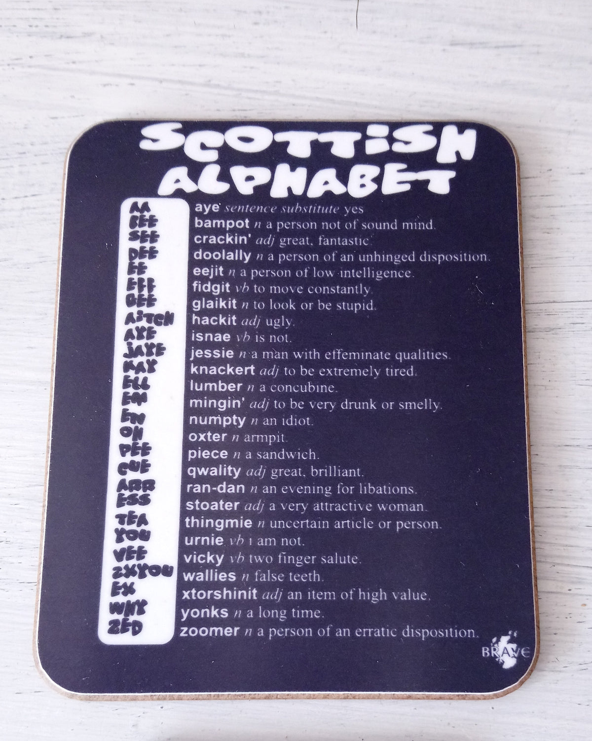 Scottish Alphabet Coaster by Brave Scottish Gifts