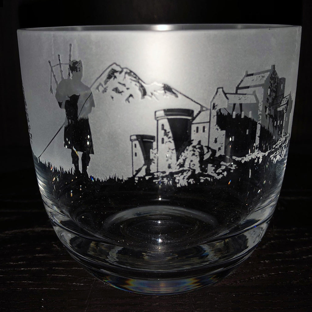 Crystal Glass Candle Pot - Scottish Scene