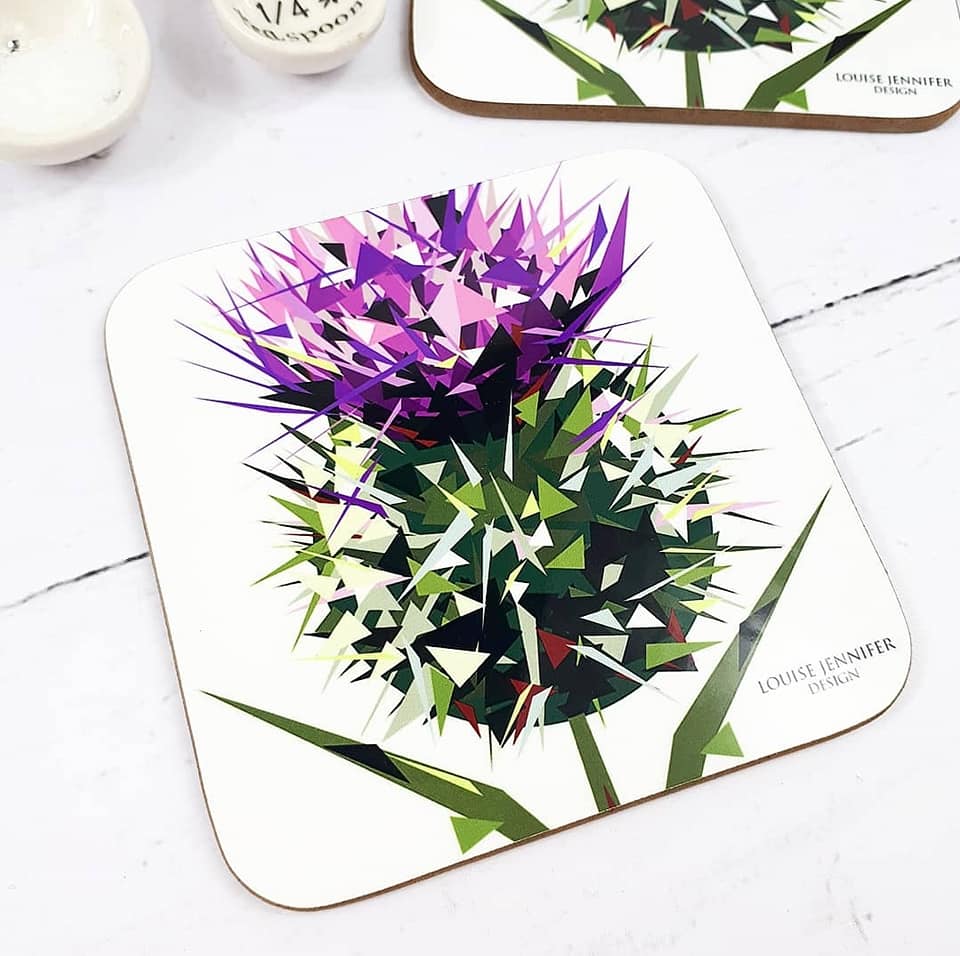 Scottish Thistle Hard Wood Coasters Illustrated by Jennifer Louise Design